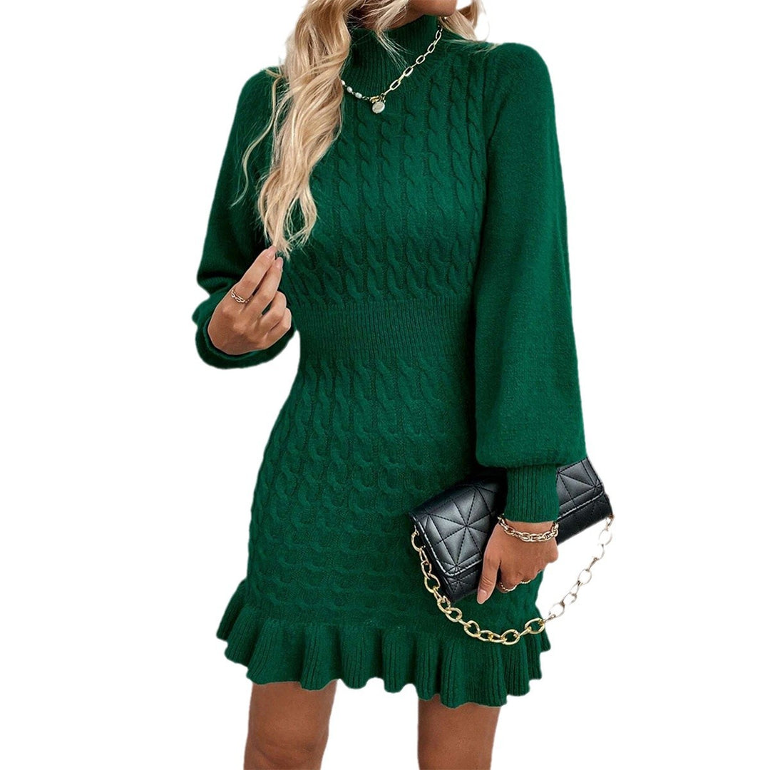 Damen Strickkleid mit hohem Kragen und Rippmuster EB