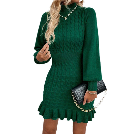 Damen Strickkleid mit hohem Kragen und Rippmuster EB