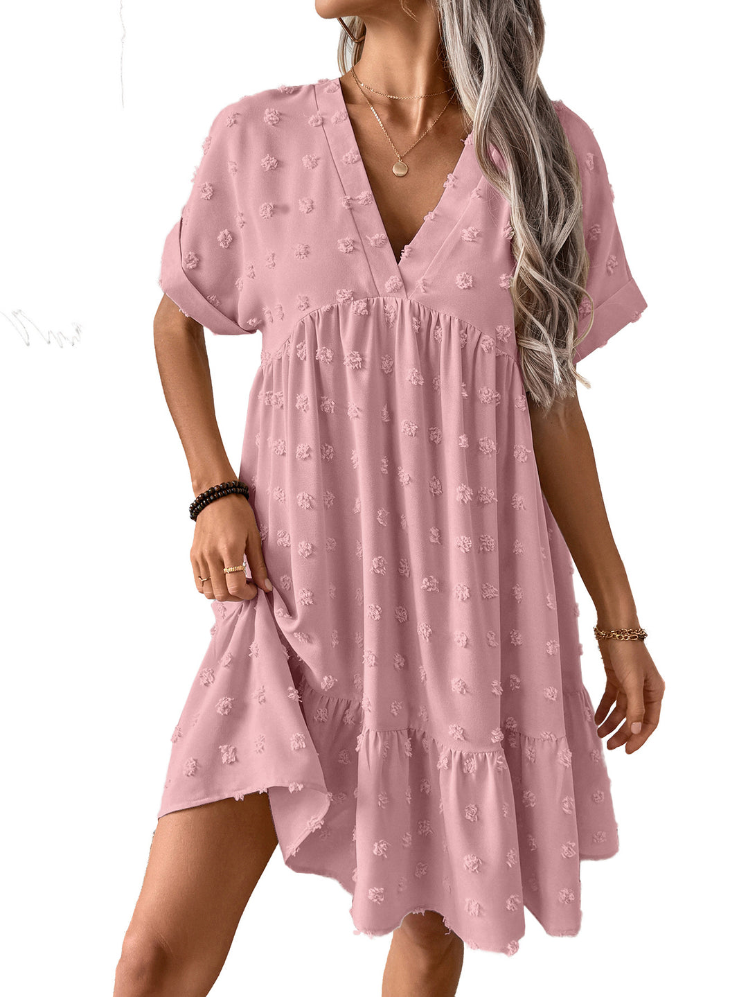 Damen Verspieltes Sommerkleid mit V-Ausschnitt und Rüschensaum EB