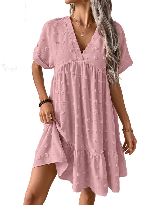 Damen Verspieltes Sommerkleid mit V-Ausschnitt und Rüschensaum EB
