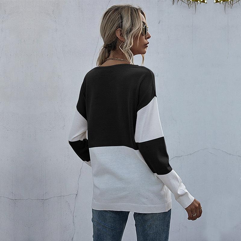 Damen lässiger V-Pullover mit modischem Netzdesign EB