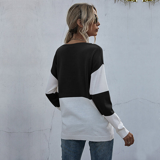 Damen lässiger V-Pullover mit modischem Netzdesign EB