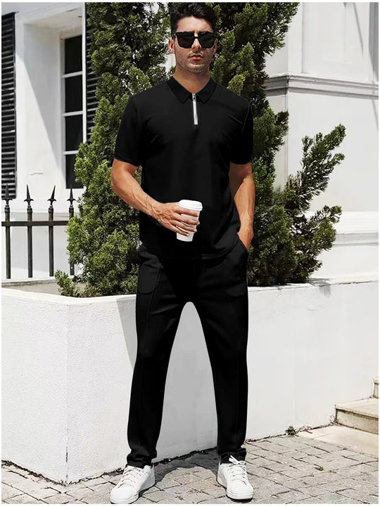 Herren nan urbanes Reise-Poloshirt mit kurzem Frontreißverschluss, elastischem Interlock und knitterarmer Pflege EB