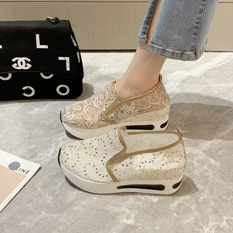 Damen Bequeme Wedge-Sneaker mit modischem Lattice-Design EB