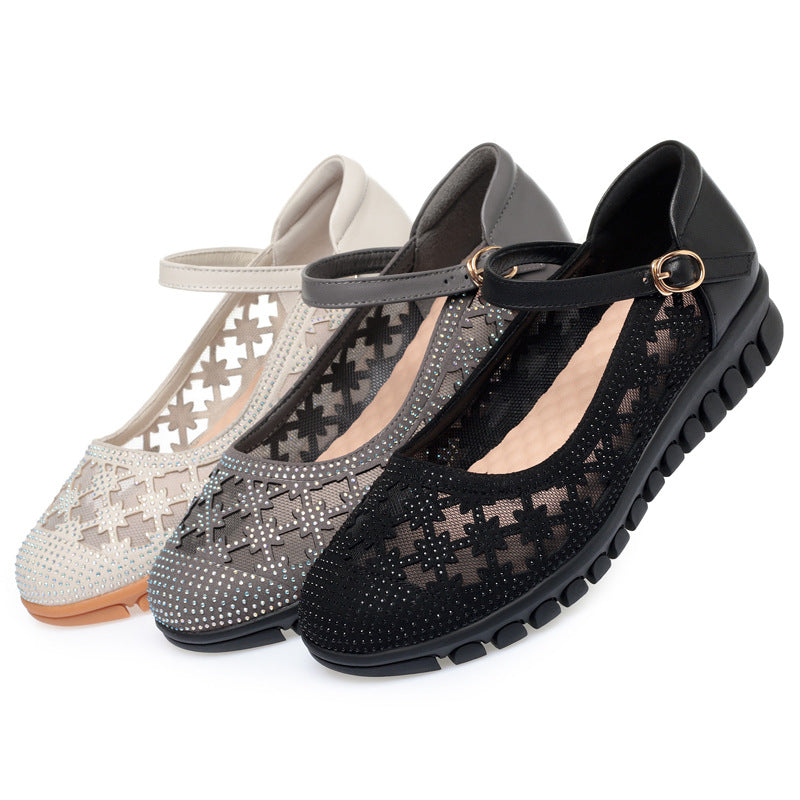 Damen Ballerinas mit verstellbarem Riemen und funkelnden Strassdetails EB