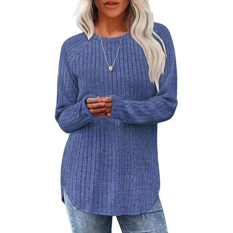 Damen lässiger Pullover mit geripptem Muster und weitem Schnitt EB