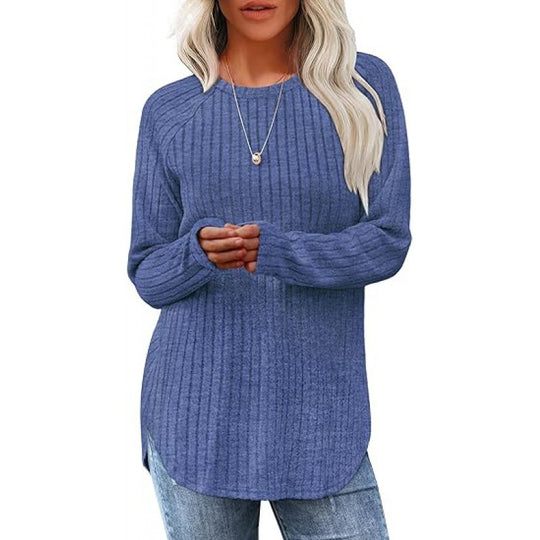 Damen lässiger Pullover mit geripptem Muster und weitem Schnitt EB