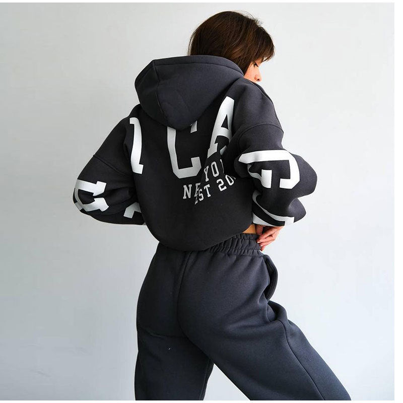 Damen Lässiger Oversize-Sweatanzug mit Kapuze und elastischem Bund EB
