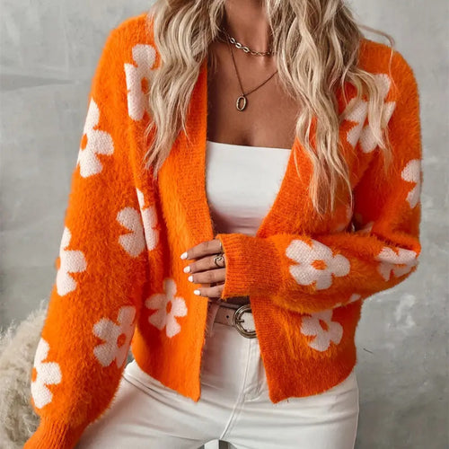 Damen Flauschiger Cardigan mit Blumenmuster EB