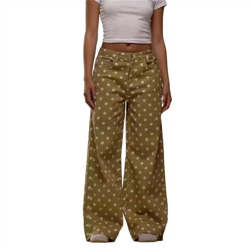 Damen weite Polka-Dot Palazzo-Hosen mit high-waist Schnitt EB