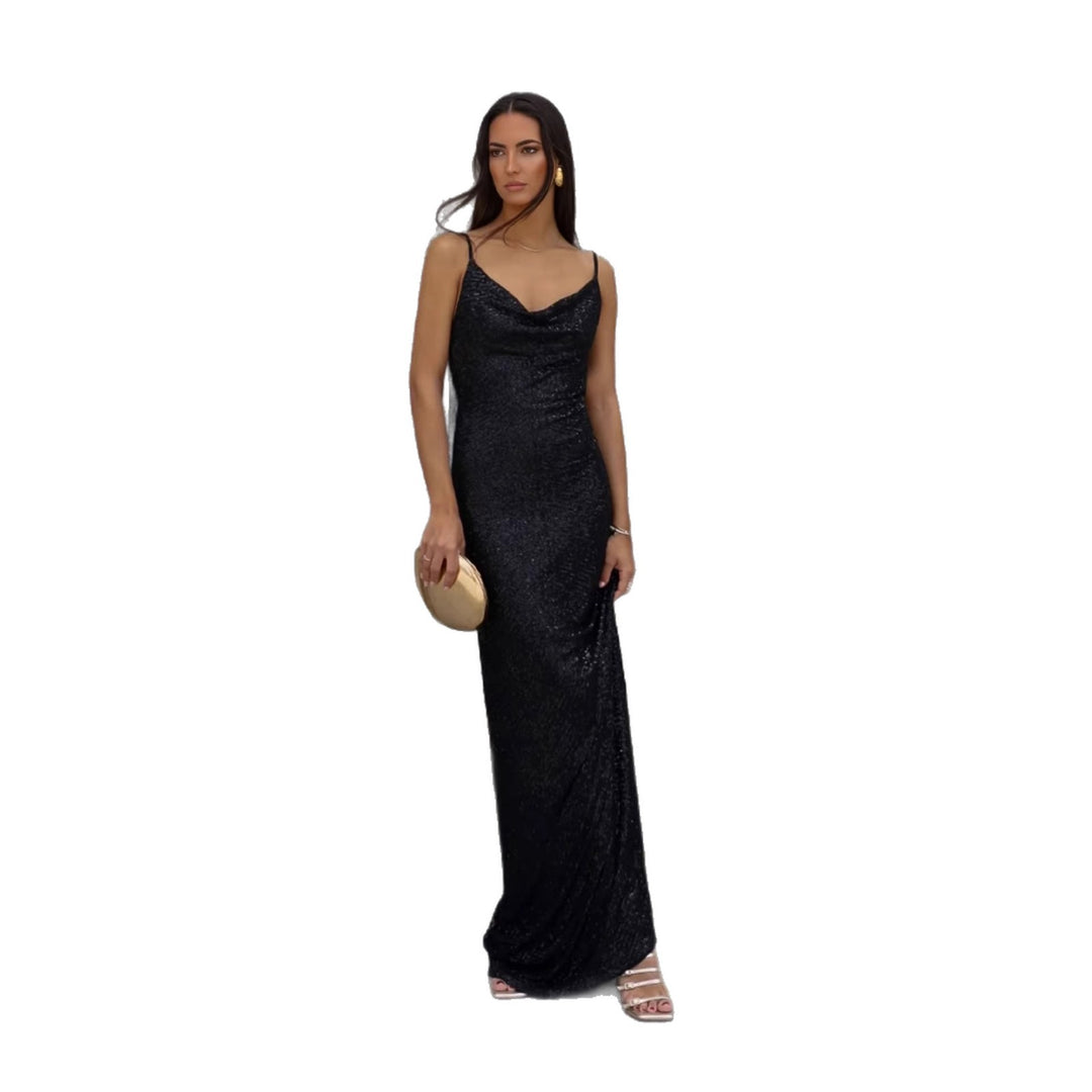 Damen Glamouröses Abendkleid mit tiefem Rückenausschnitt und schimmerndem Material EB