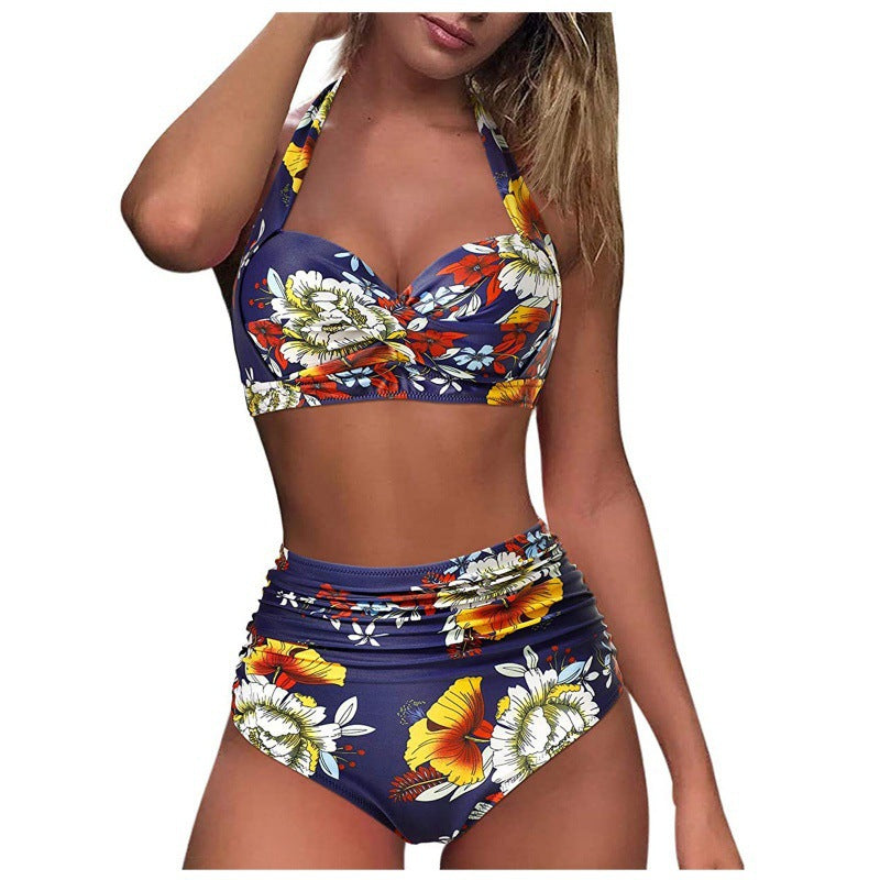 Damen Hochtaillierter Karobikini mit gerafftem Oberteil EB