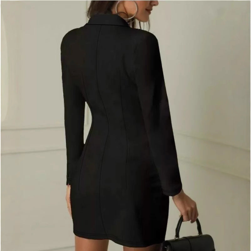 Damen Elegantes Doppelreiher-Kleid mit dekorativen Knopfdetails und figurbetontem Schnitt EB