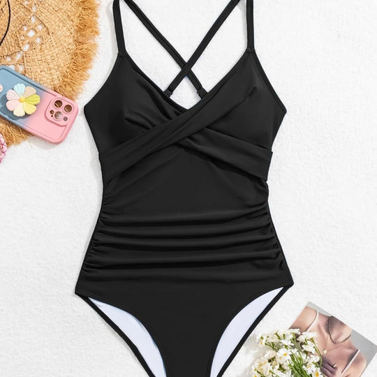 Damen Einteiler Badeanzug mit elegantem Wickel-Design und femininem Schnitt EB