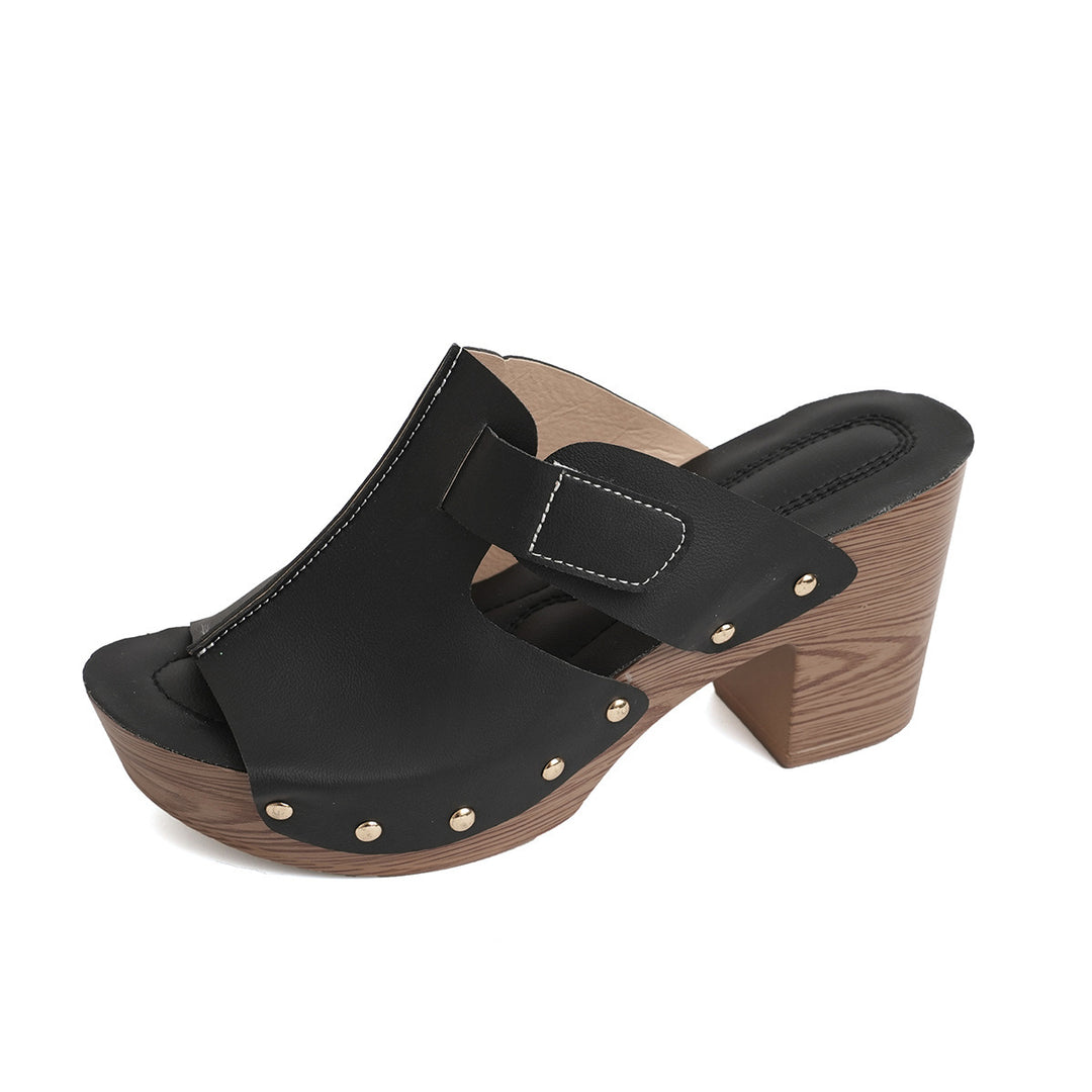 Damen Plattform-Pantoletten mit modischem Riemen und eleganten Nieten EB