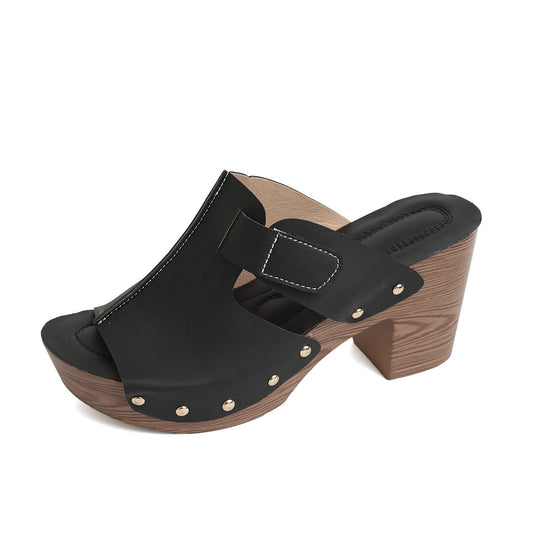 Damen Plattform-Pantoletten mit modischem Riemen und eleganten Nieten EB