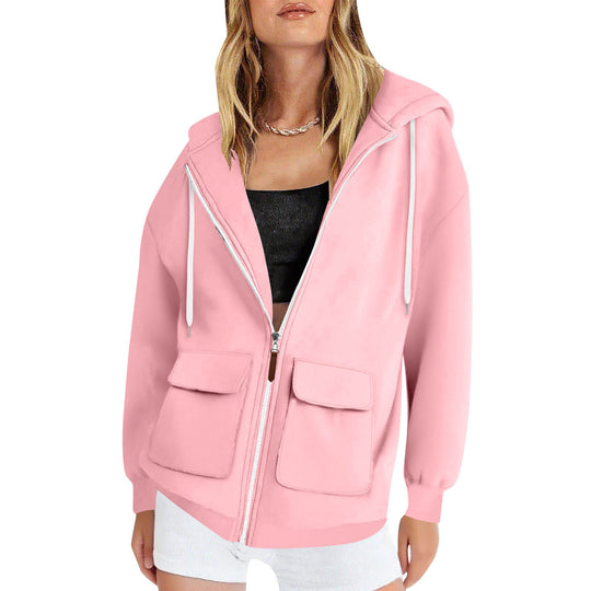 Damen lässige Kapuzenjacke mit großen Taschen EB