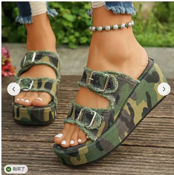 Damen bequeme Plattformsandalen aus Denim mit doppeltem Riemen EB