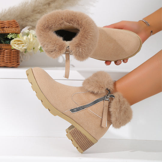 Damen Winterstiefel mit kuscheligem Fellkragen und rutschfester Sohle EB