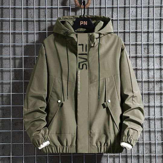 Herren Kapuzen-Utility-Fieldjacke mit verdeckter Zip-Front und verstellbarem Kordelzug EB