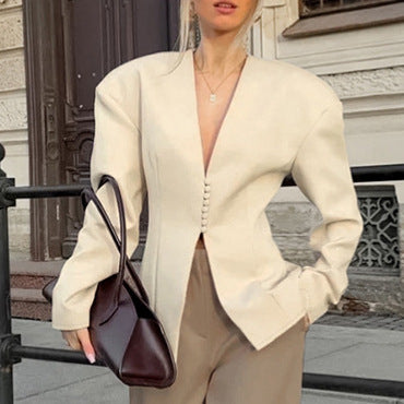 Damen Modischer Oversized Blazer mit strukturiertem Schnitt und Knopfdetails EB