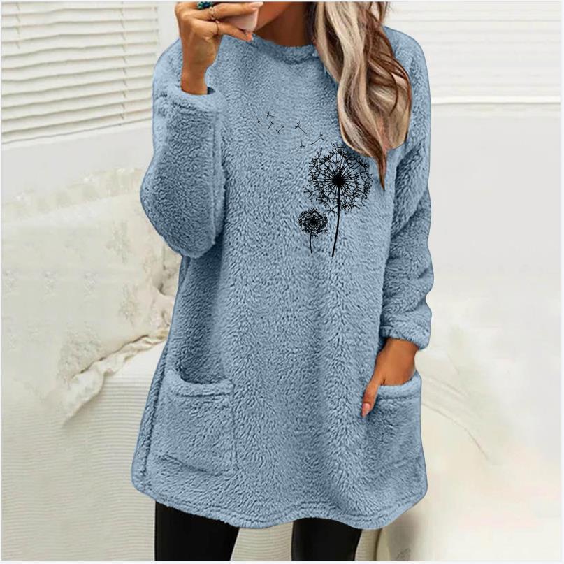 Damen Fleece-Tunika mit Dandelion-Motiv und praktischen Taschen EB