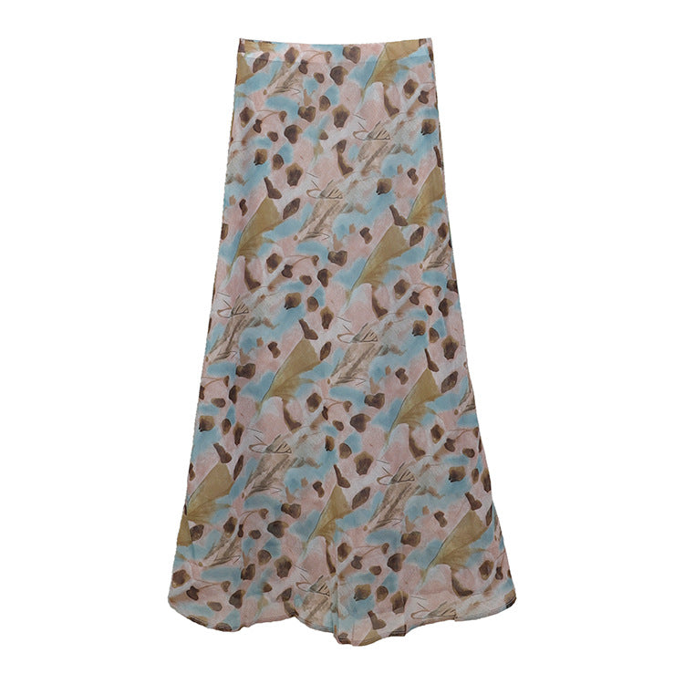 Damen  fließender Maxirock mit A-Linie und feinem Vintage-Print EB