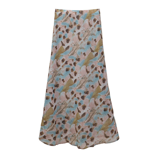 Damen  fließender Maxirock mit A-Linie und feinem Vintage-Print EB