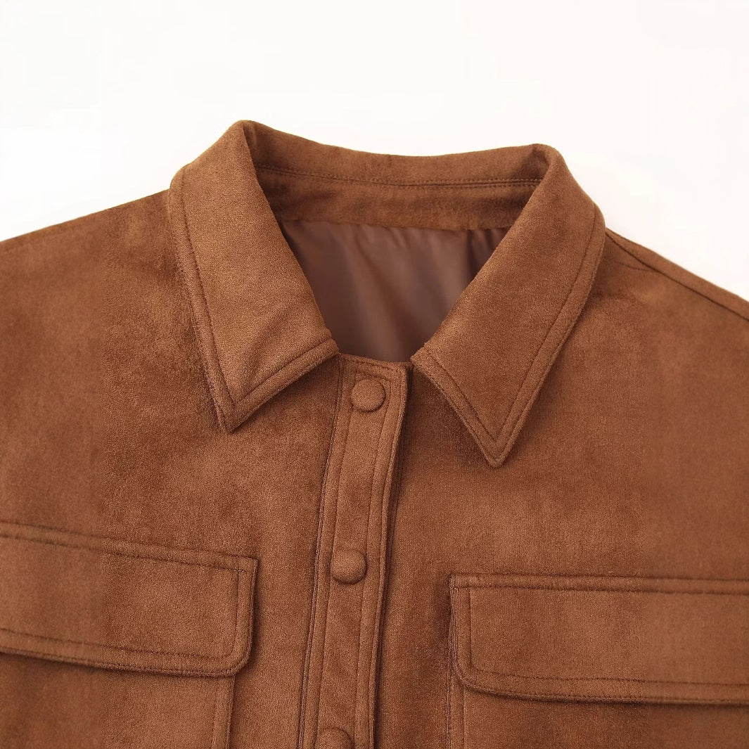 Damen modische Jacke im Vintage-Stil mit praktischen Taschen EB