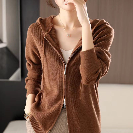 Damen Sportlicher Zip-Hoodie aus feinem Strick EB