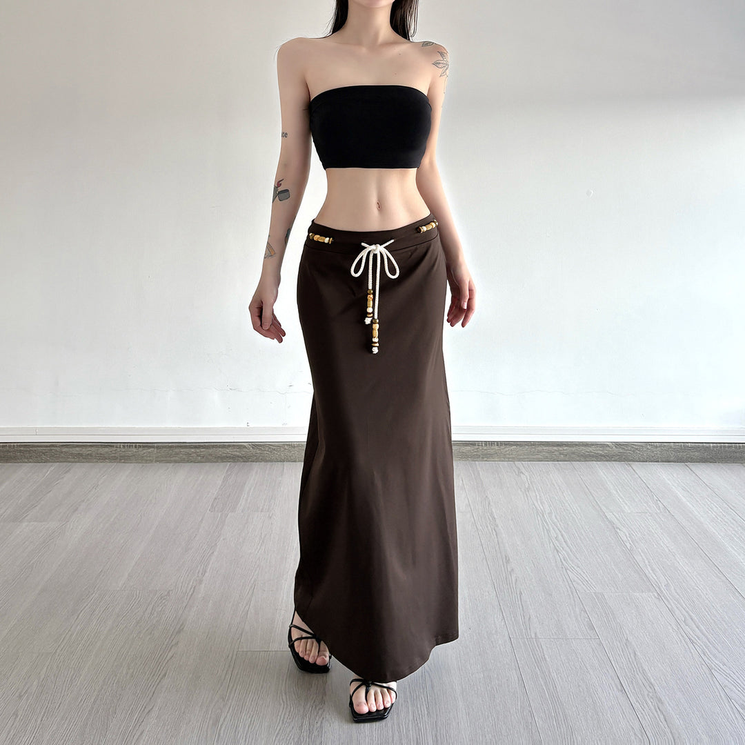 Damen Langer Jersey-Rock mit verstellbarem Bund und verspielten Akzenten EB