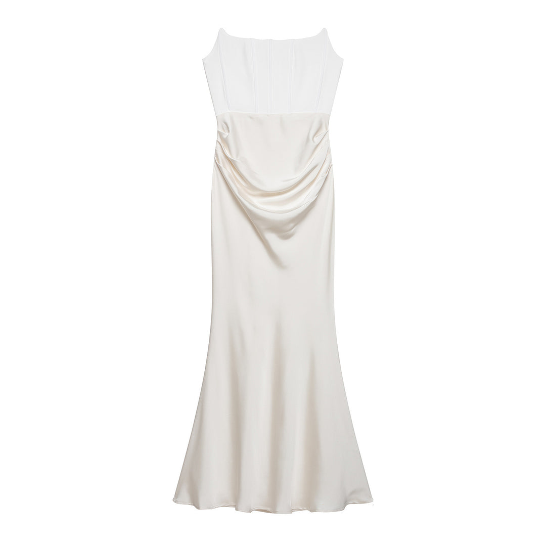 Damen langes Satin Abendkleid mit elegantem Drapé EB