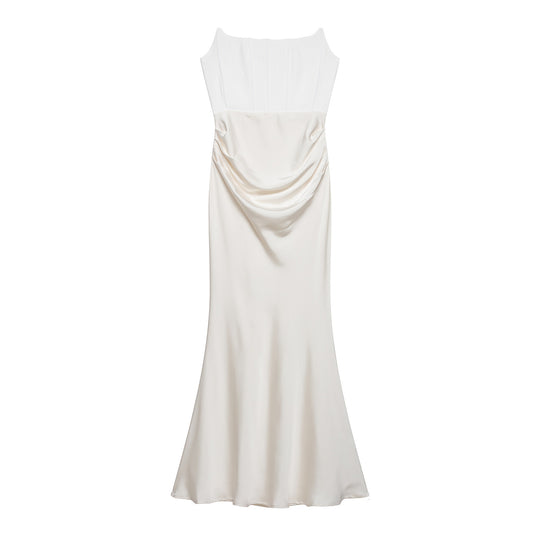 Damen langes Satin Abendkleid mit elegantem Drapé EB