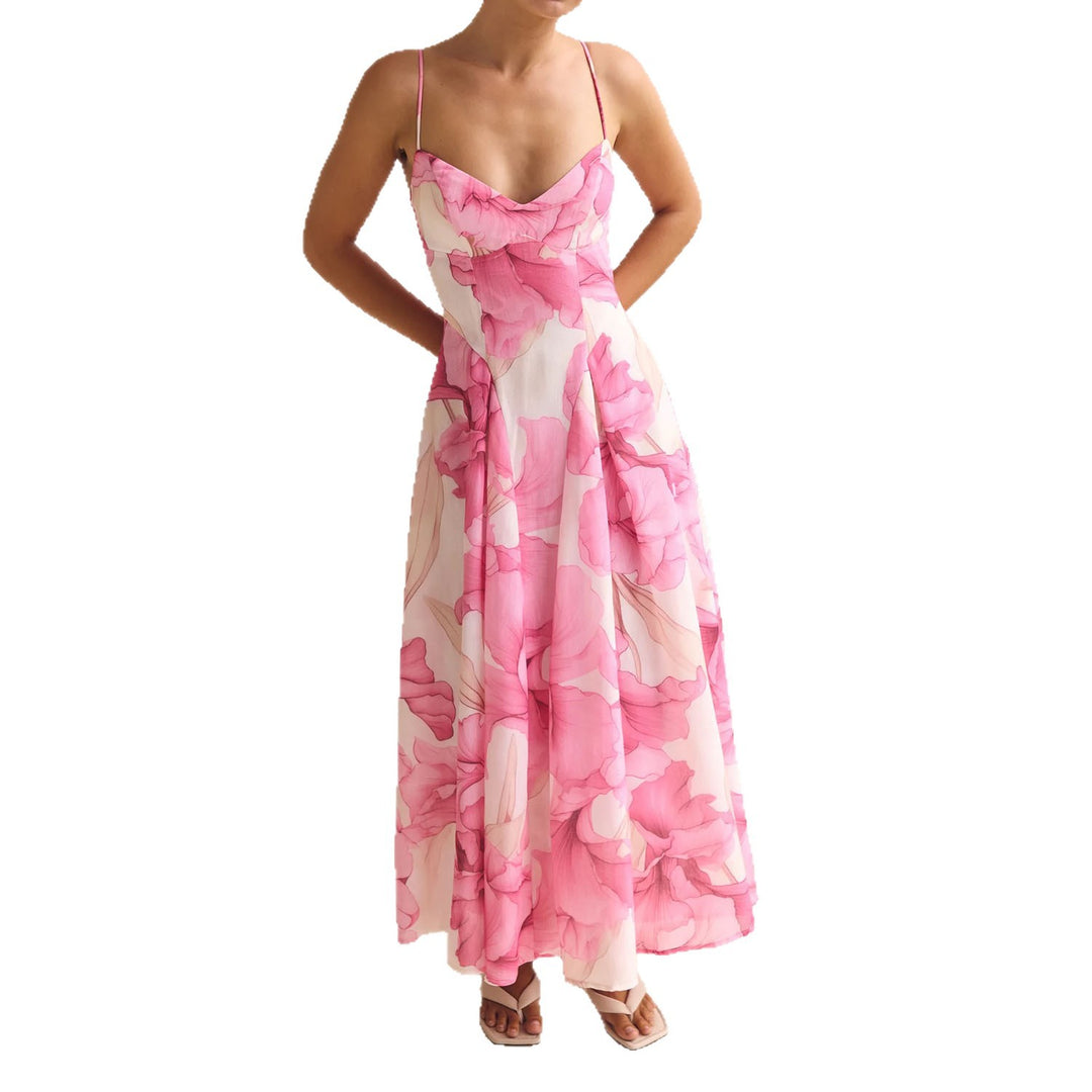 Damen Maxikleid mit zartem floralem Design und raffiniertem V-Ausschnitt EB