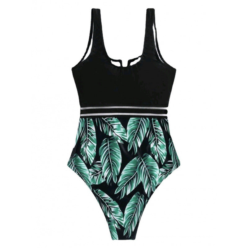 Damen Hochtaillierter Badeanzug mit V-Ausschnitt und Mesh-Details EB