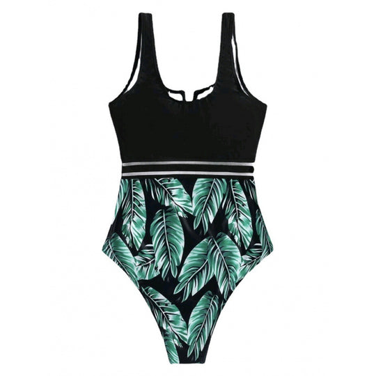 Damen Hochtaillierter Badeanzug mit V-Ausschnitt und Mesh-Details EB