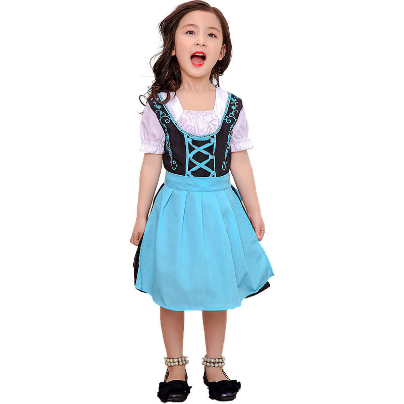 Damen nan traditionelles Kinderdirndlkleid mit geschnürtem Mieder, bestickten Details und abnehmbarer Schürze EB