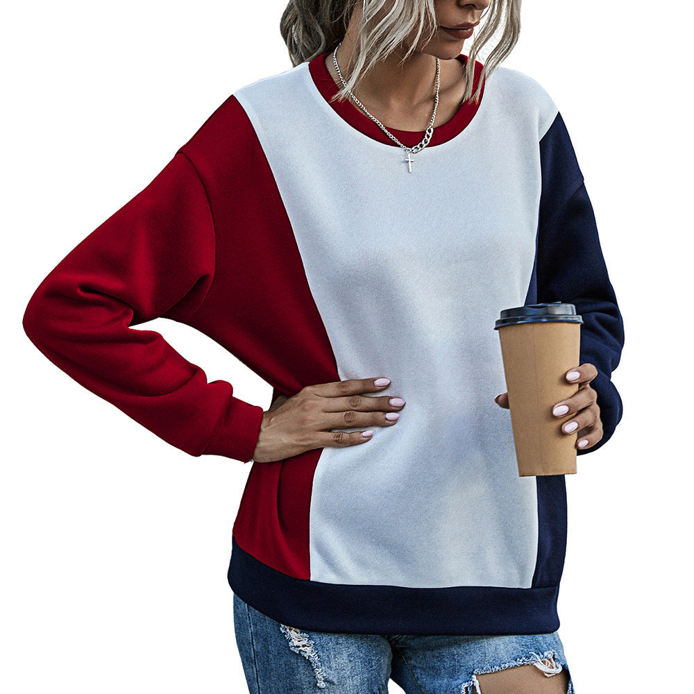 Damen lässiger Sweatshirt mit modischem Farbblockdesign EB