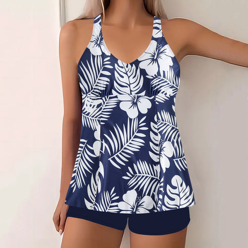 Damen nan Tankini-Set mit tailliertem Empire-Top und hochgeschnittener Badeshorts EB