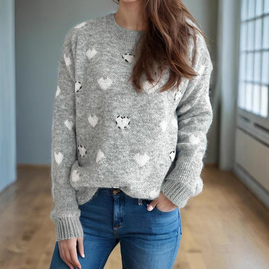 Damen kuscheliger Pullover mit herzförmigem Design und weichem Material EB
