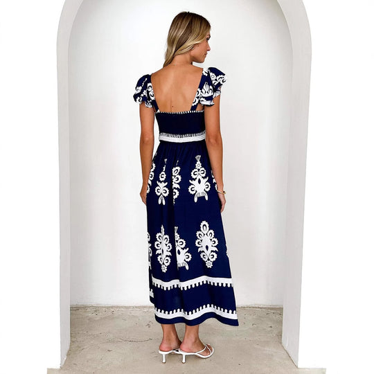 Damen Maxikleid mit floralen Stickereien und Rüschendetails EB