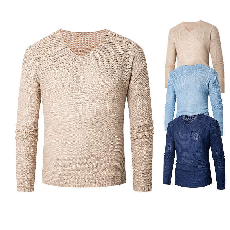 Herren eleganter V-Ausschnitt Pullover aus atmungsaktiver Baumwolle EB
