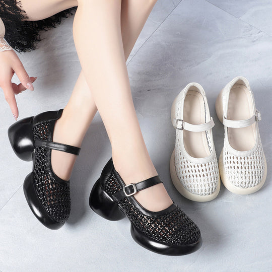 Damen Mary Jane Ballerinas mit modischem Flecht-Design und bequemer Sohle EB