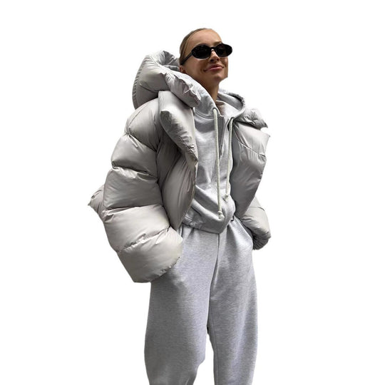 Damen oversized Daunenjacke mit hohem Kragen und voluminösen Ärmeln EB