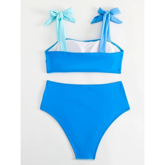 Damen Bikini-Set mit verspielten Schleifen und modernem Farbblockdesign EB
