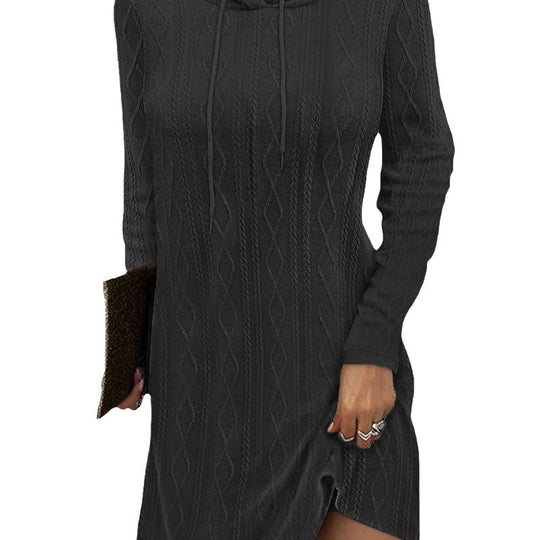 Damen Hoodiekleid mit seitlichem Schlitz und Kabelstrickmuster EB