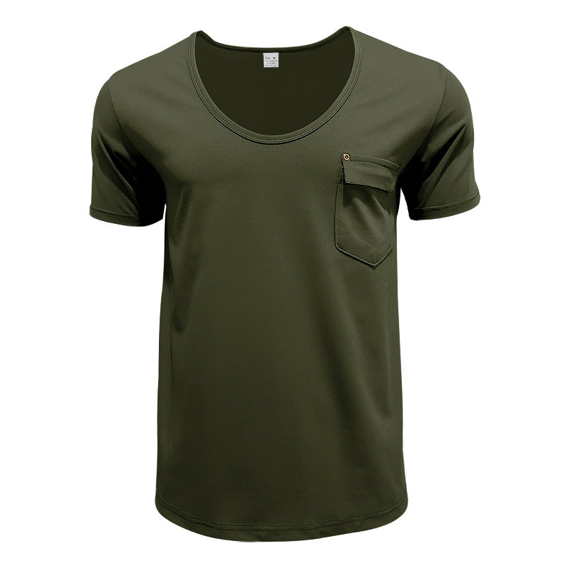 Herren Basic V-Ausschnitt T-Shirt mit Brusttasche EB