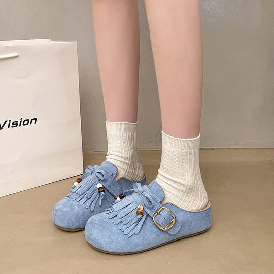 Damen Clogs mit fransigem Design und eleganter Schnalle EB