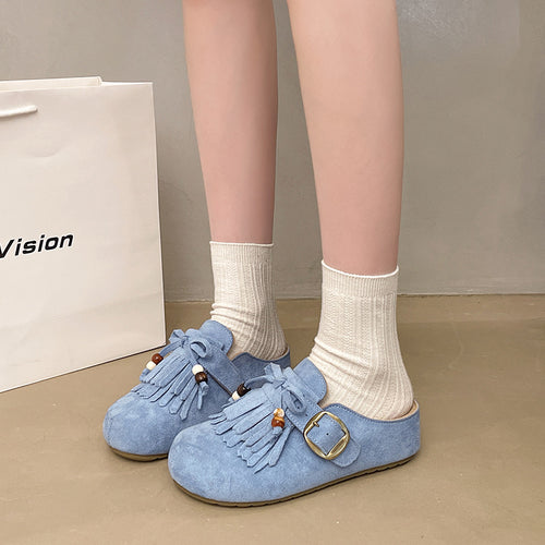 Damen Clogs mit fransigem Design und eleganter Schnalle EB