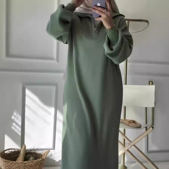 Damen Kapuzenkleid mit Reißverschluss und lässigem Schnitt EB